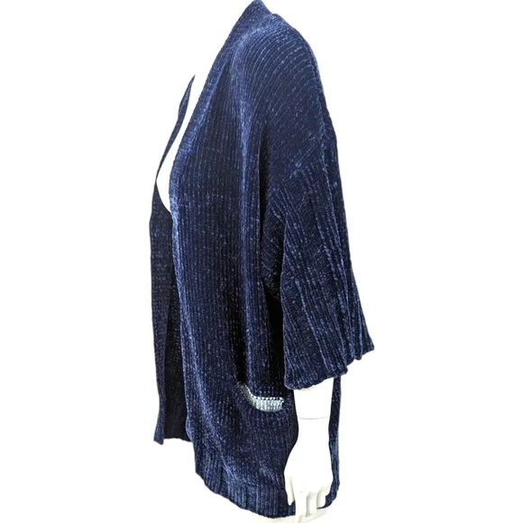Anthropologie Moth Oversized Chenille Cardigan Sweater Womens XS Navy Blue - Picture 3 of 10